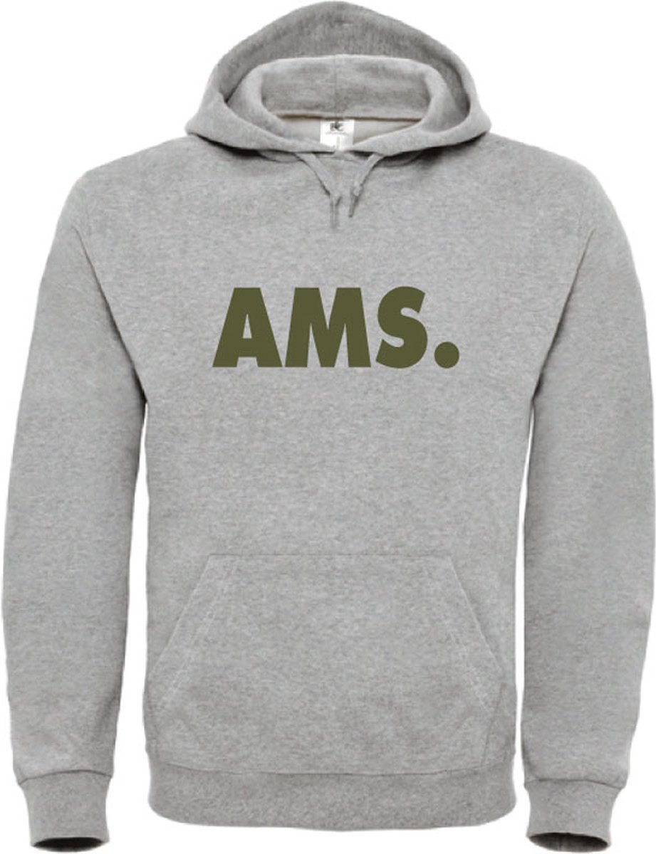 Hoodie grijs L - AMS - olijfgroen - soBAD. | Amsterdam | Unisex | Hoodie heren | Hoodie Dames